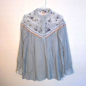 Free People Floral and Striped Linen Top Tunic